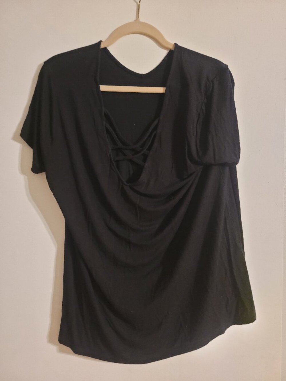 Black T-shirt with Criss Cross neckline